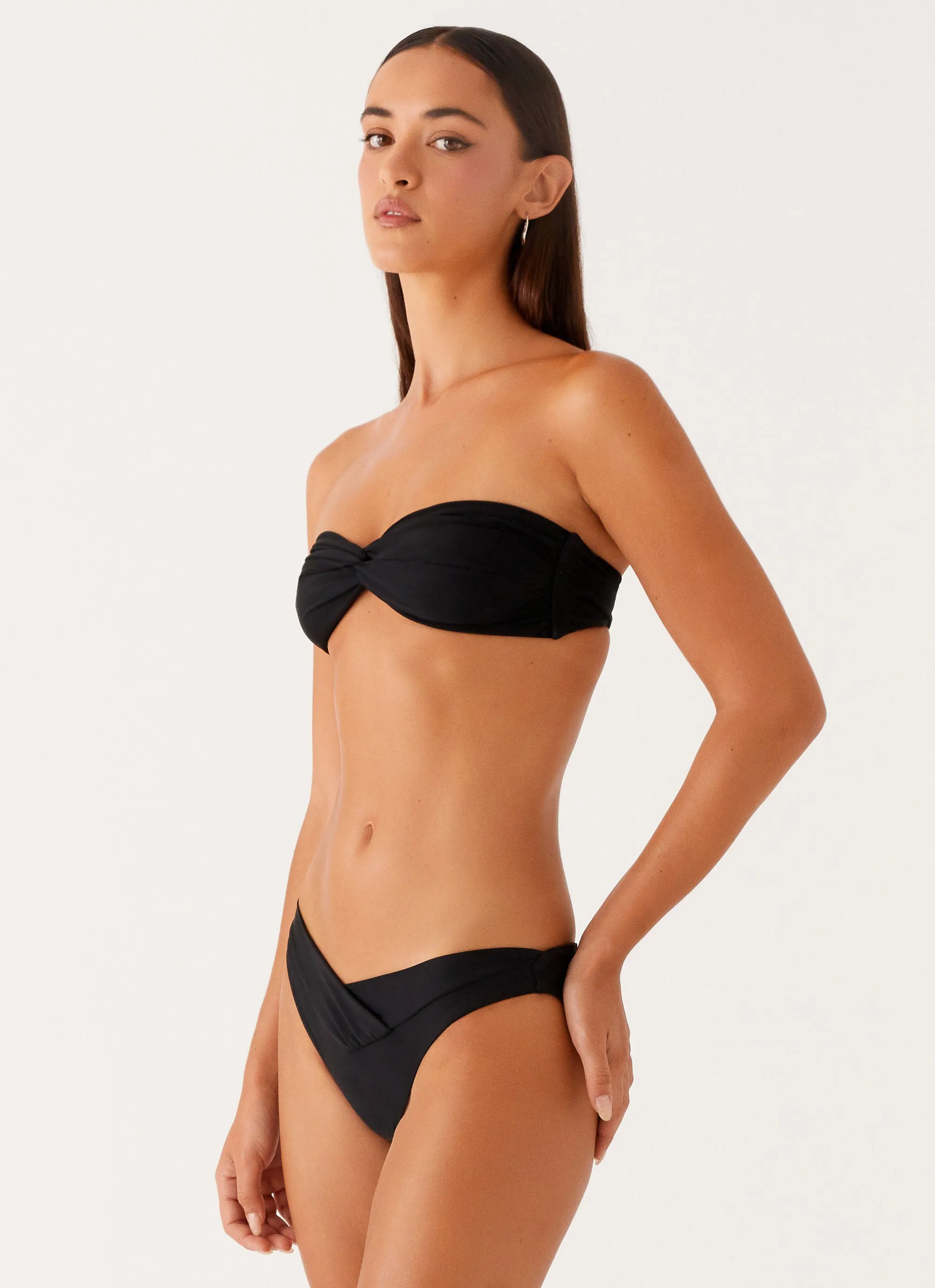 Delta Bandeau Bikini Top - Black Textured Fabric Non Restrictive Cut
