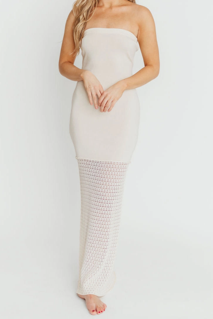 Chilly Weather Wear Texture Flow Arya Crochet Bottom Midi Dress in Cream *Final-Sale*