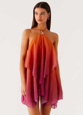 Twin Flame Mini Dress - Orange Gradient Fitted waist