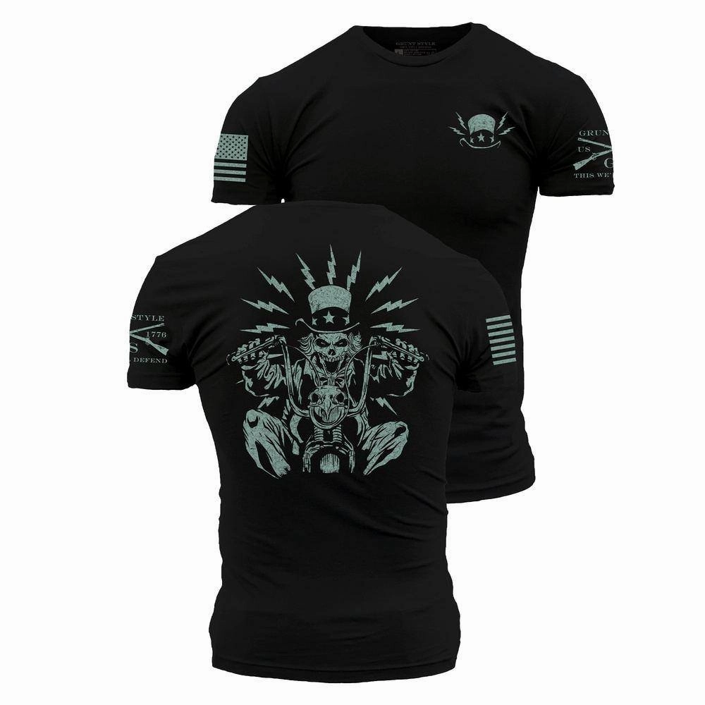 Uncle Sam Freedom Rider T-Shirt - Black EcoFriendlyDyes