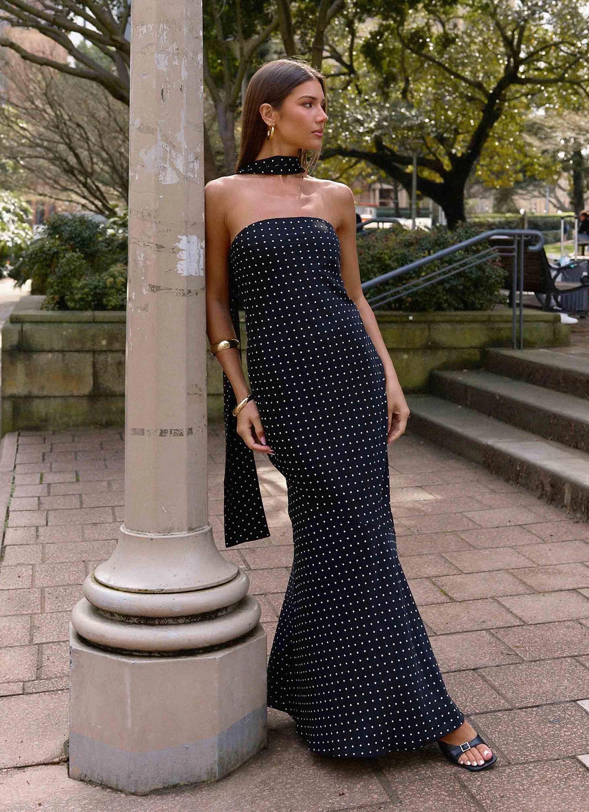 Polished Design Under The Pagoda Maxi Dress - Black Polkadot