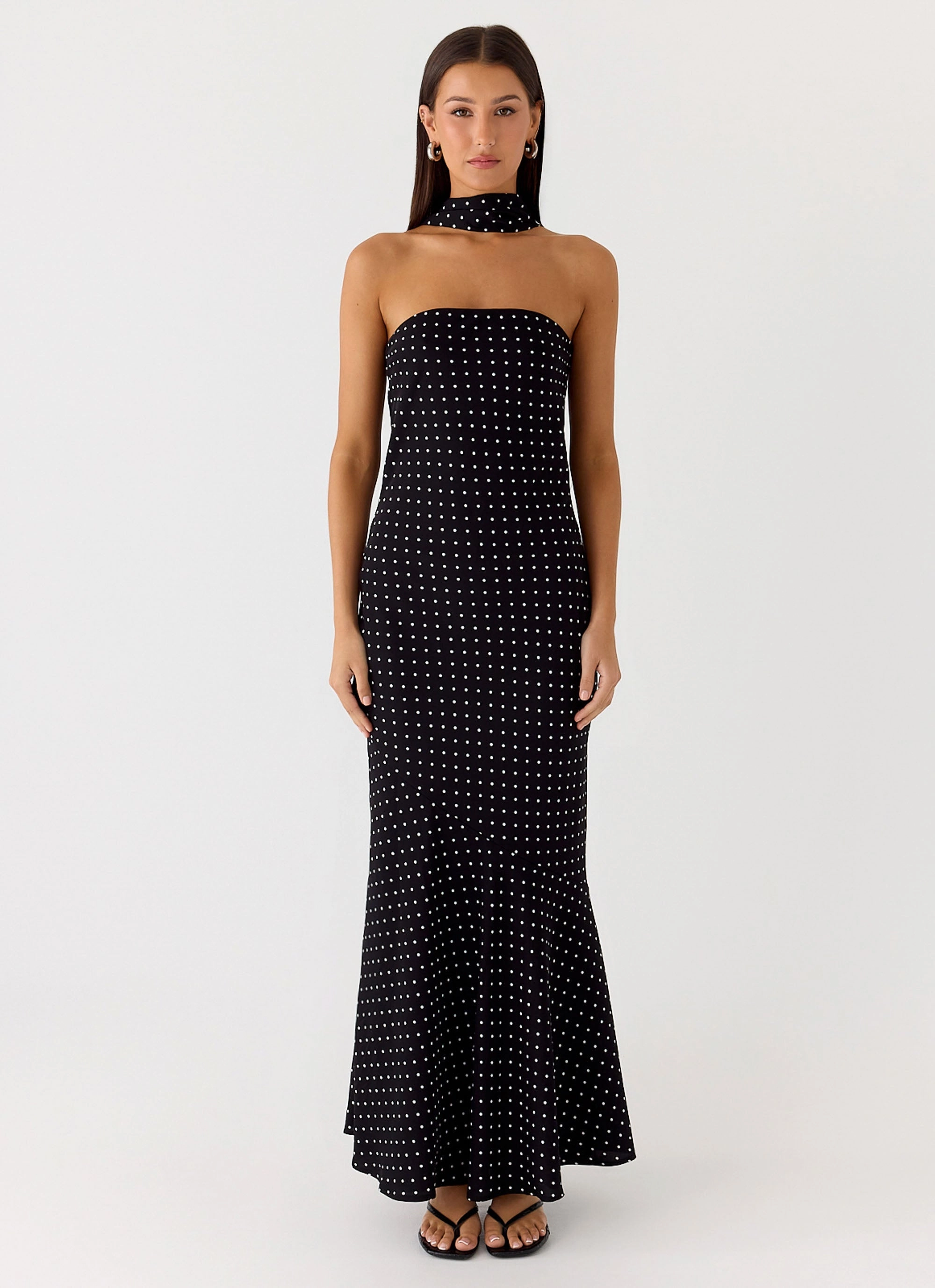 Natural Wrap Motion Light Under The Pagoda Maxi Dress - Black Polkadot