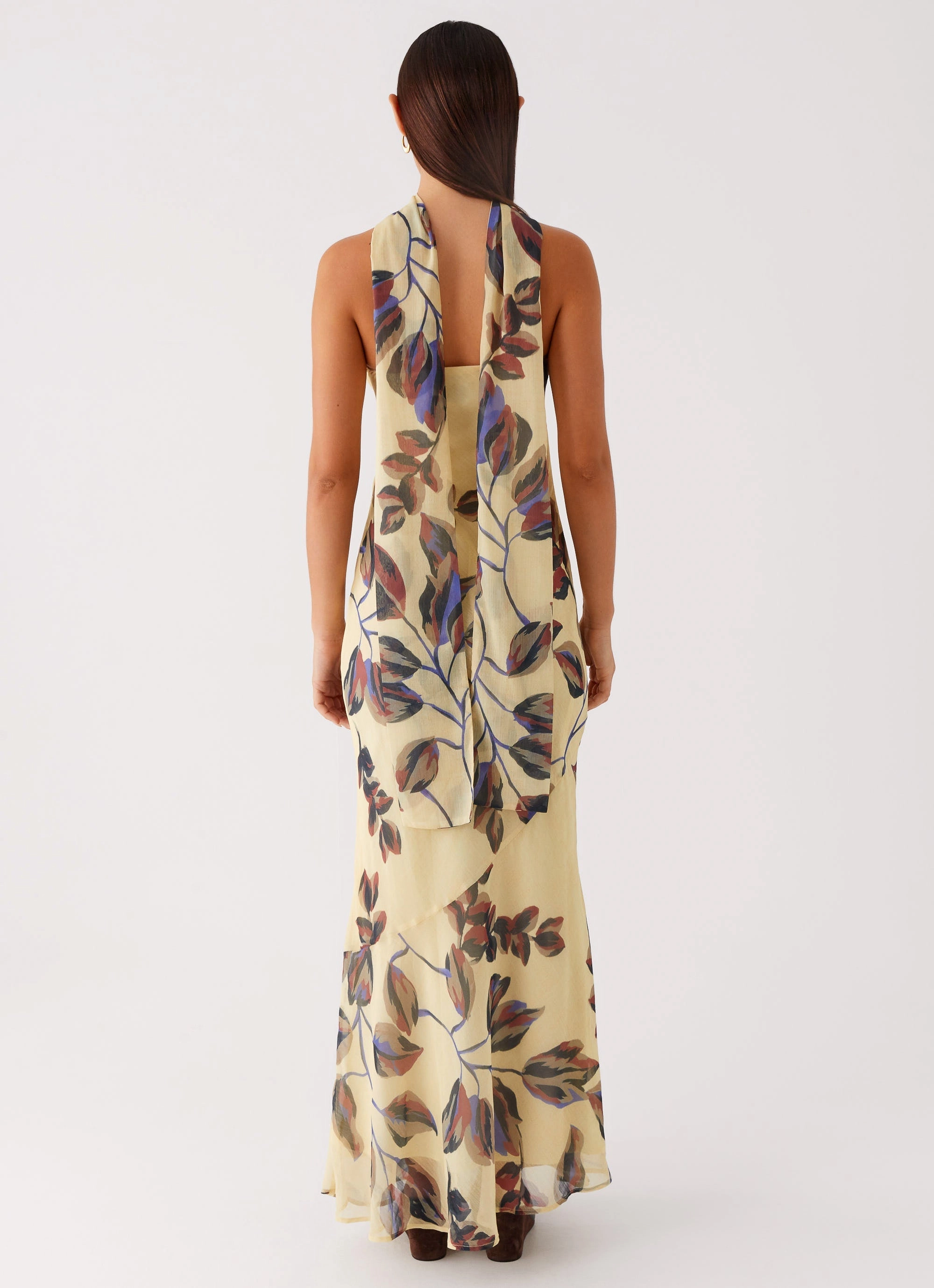 Shirred-Detail Under The Pagoda Maxi Dress - Buttercream Leaf Print