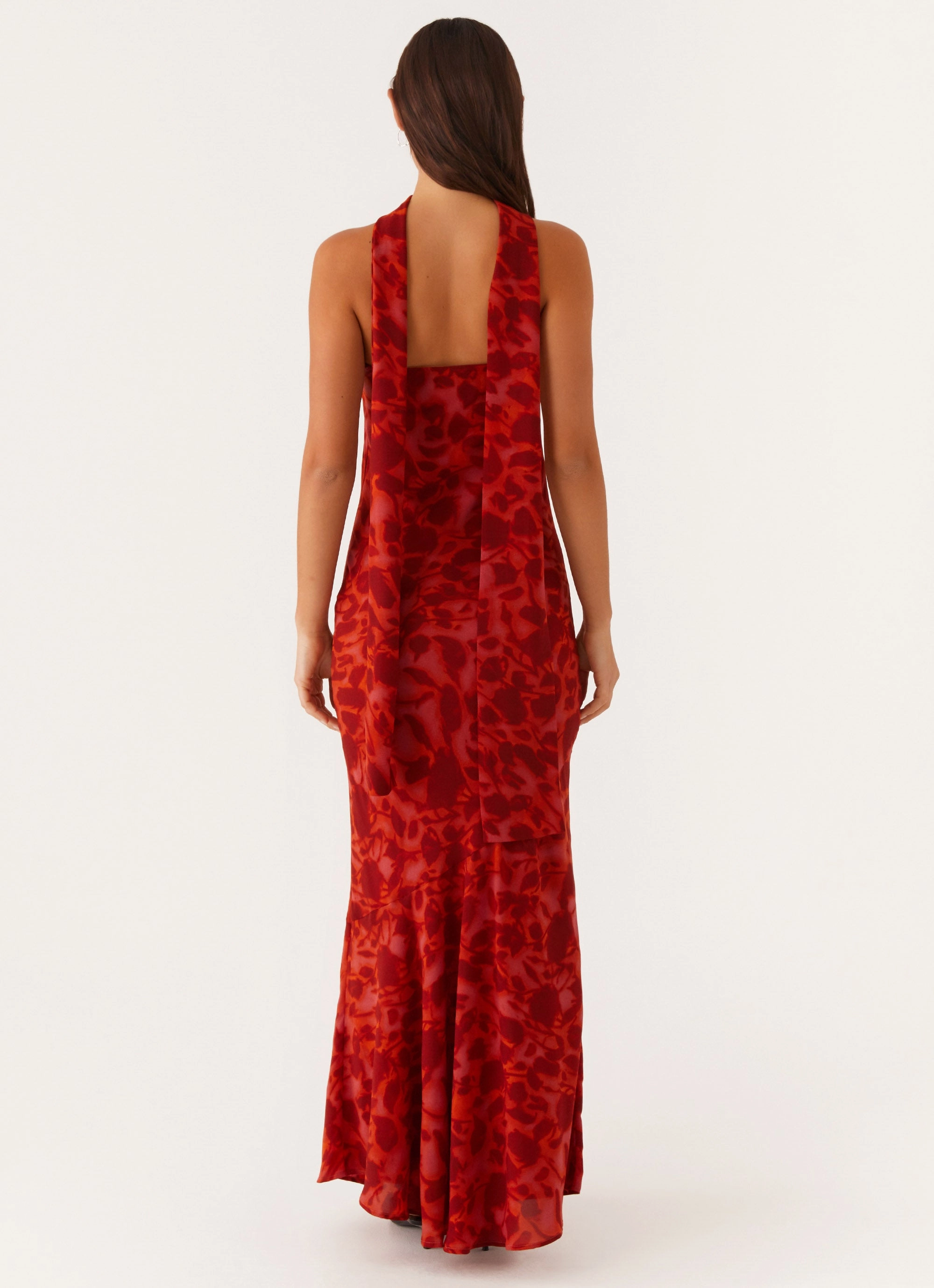 Under The Pagoda Maxi Dress - Deep Red Floral Subtle tone Weekend Chic
