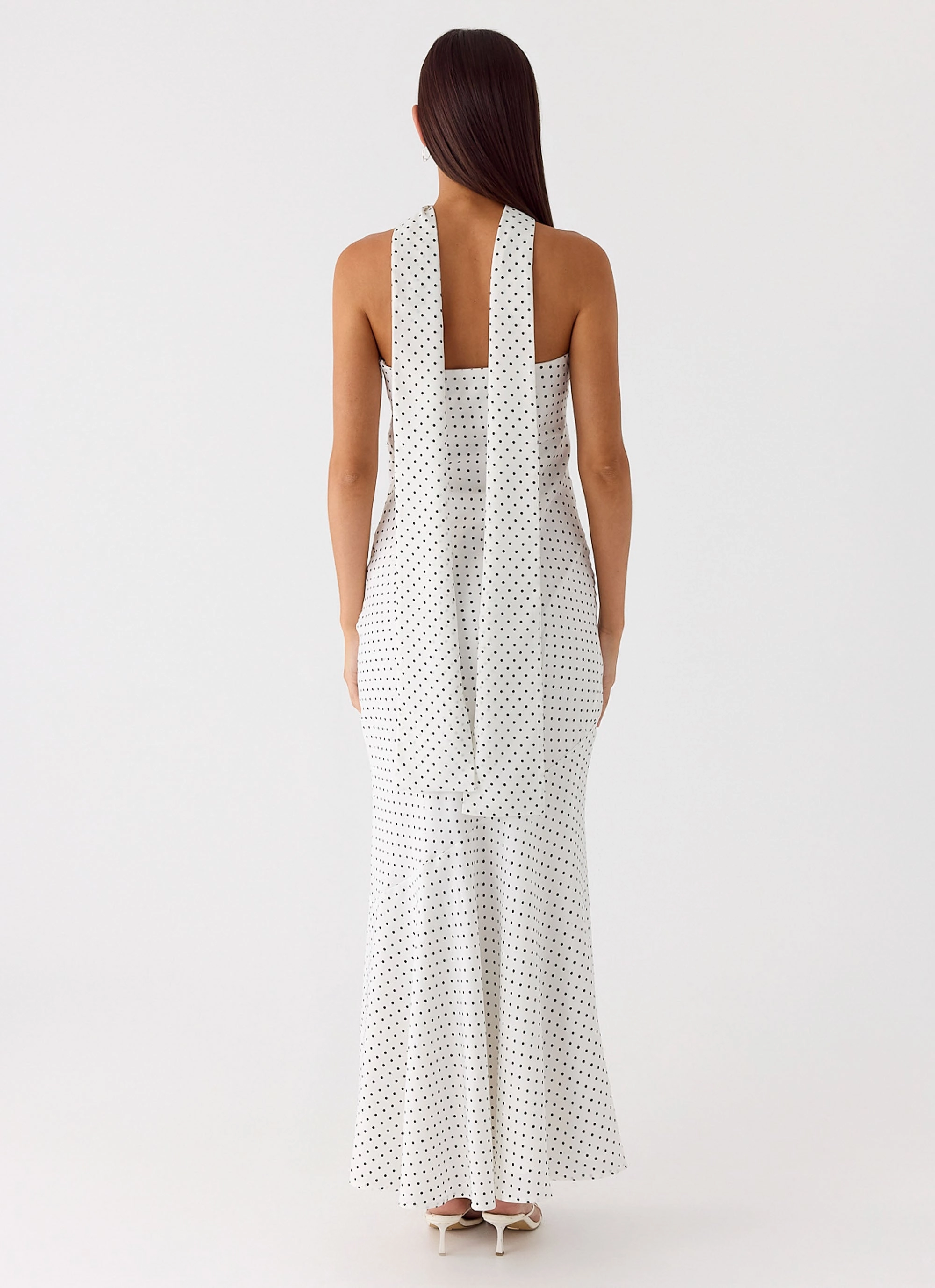 Under The Pagoda Maxi Dress - White Polkadot Layered-Sleeve
