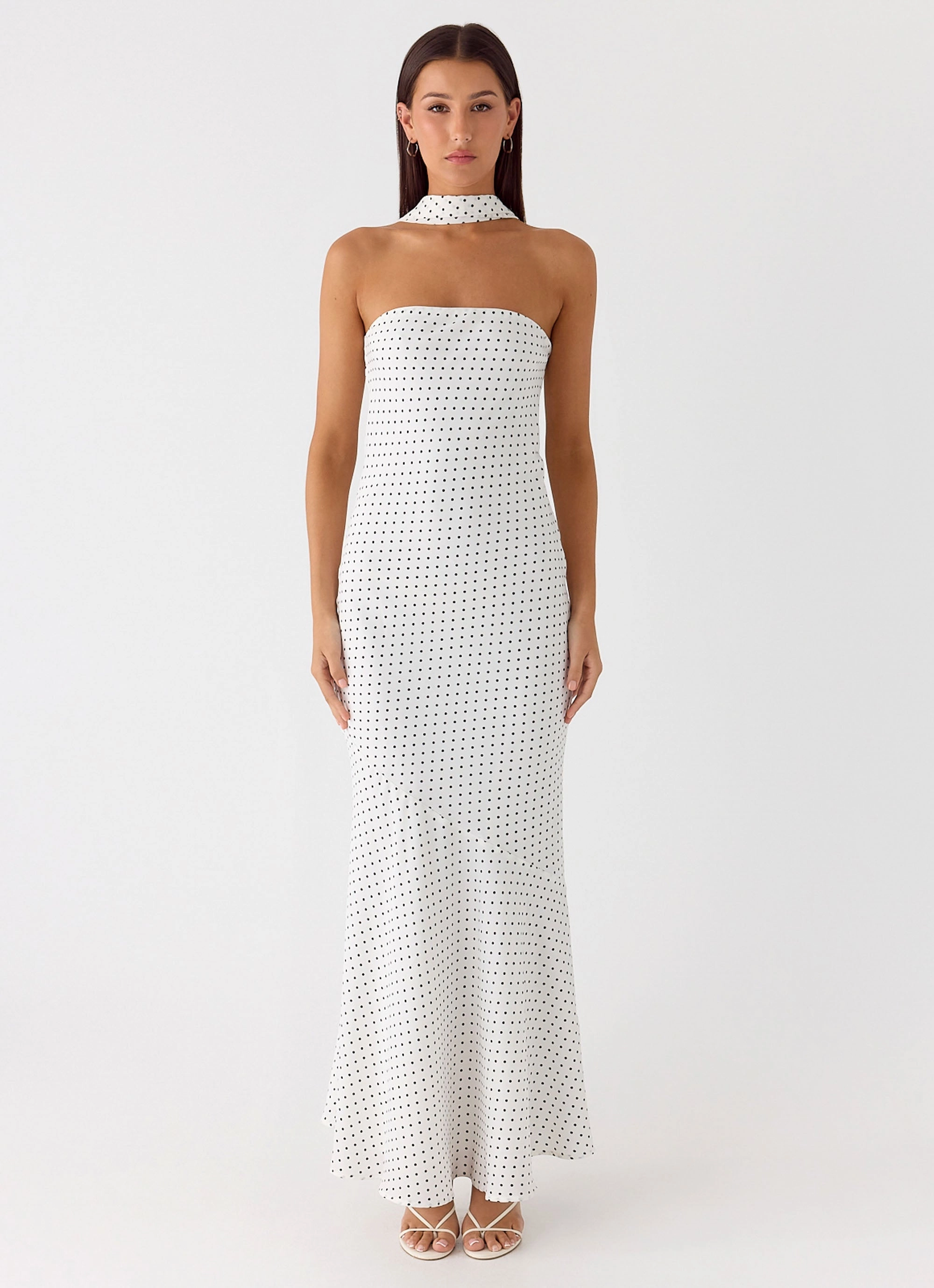 Under The Pagoda Maxi Dress - White Polkadot Soft Mesh