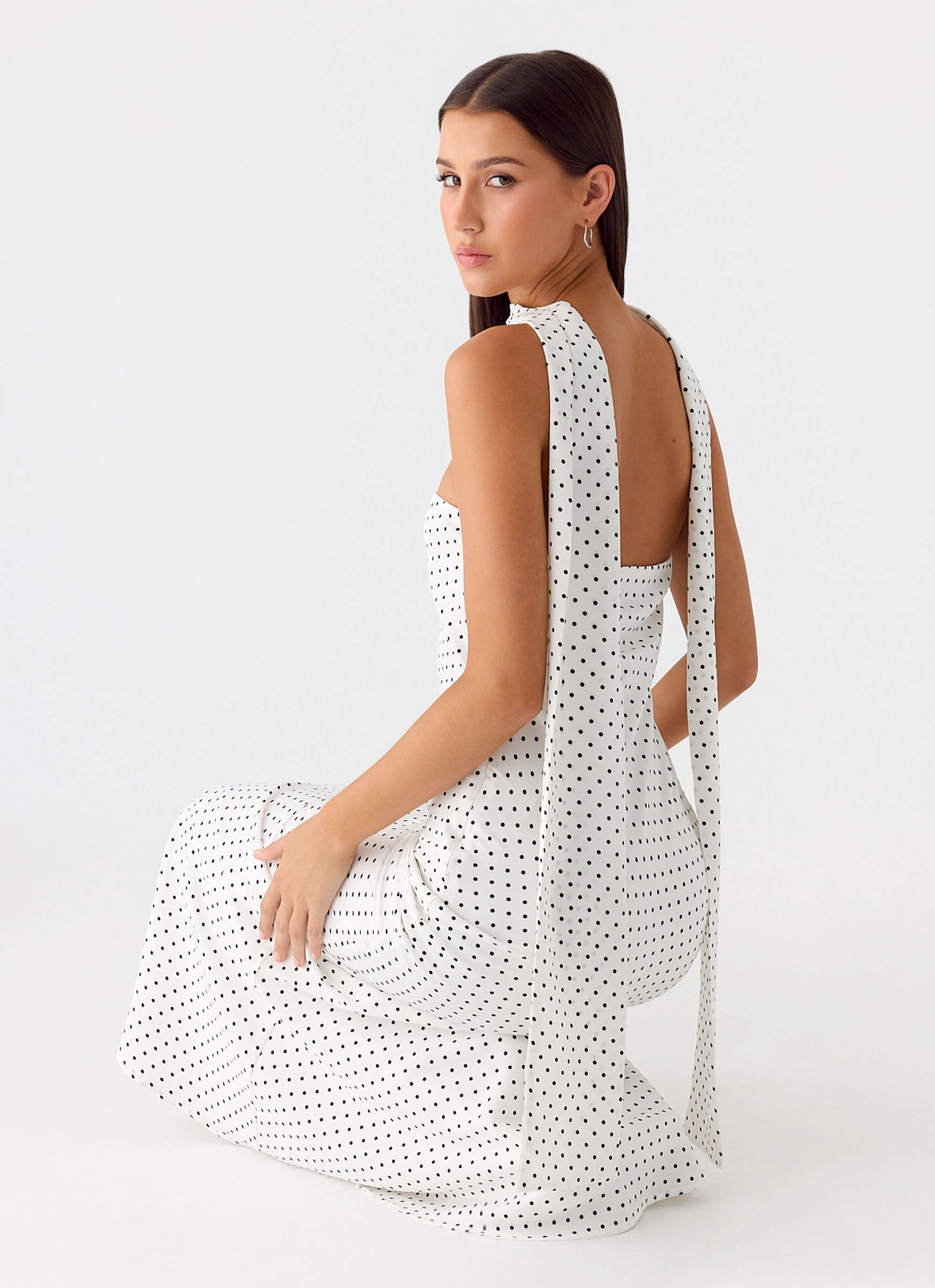 Under The Pagoda Maxi Dress - White Polkadot Gentle Fit