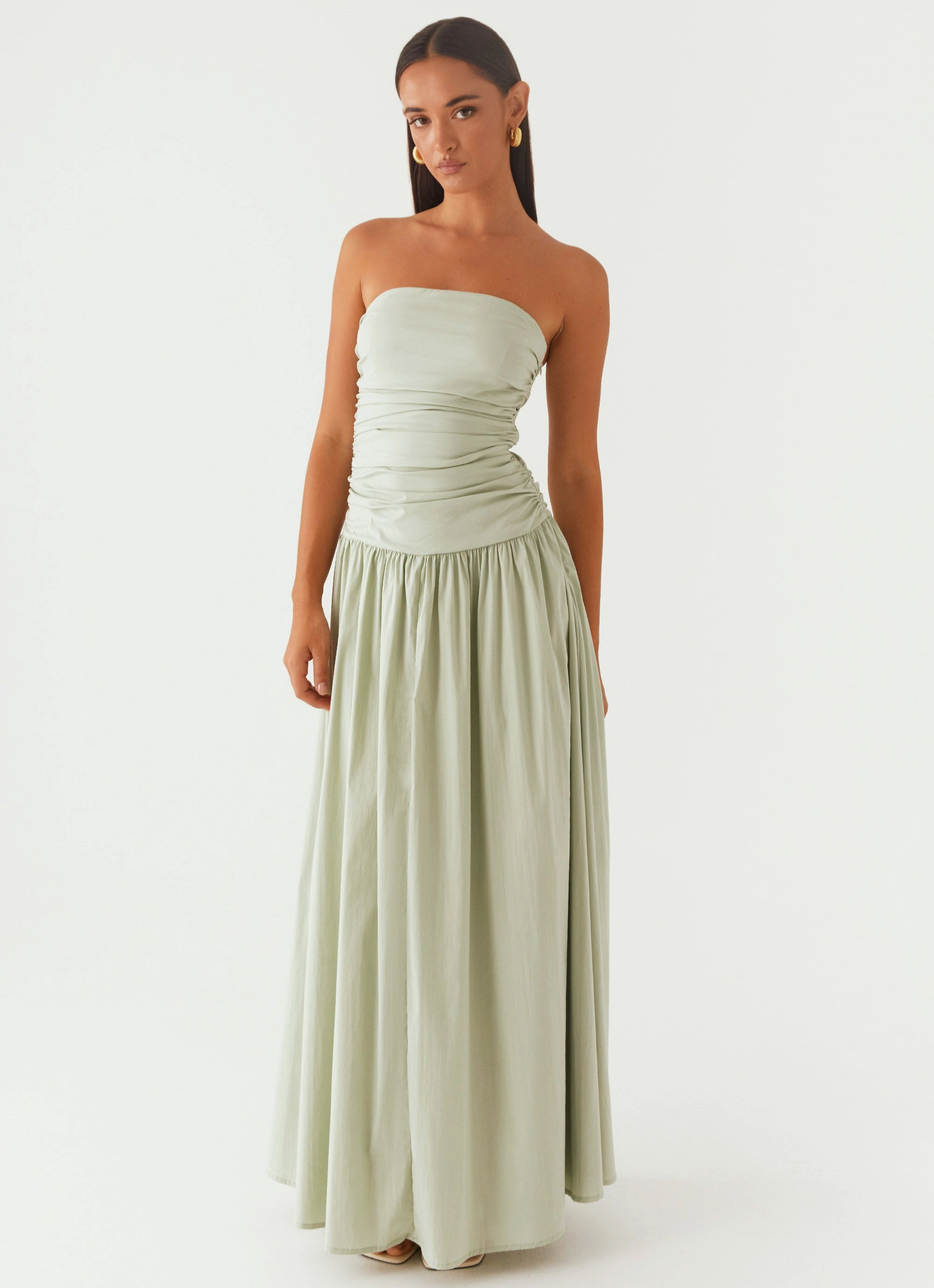 Cinched-Waist Flexible Comfort Carmel Maxi Dress - Sage