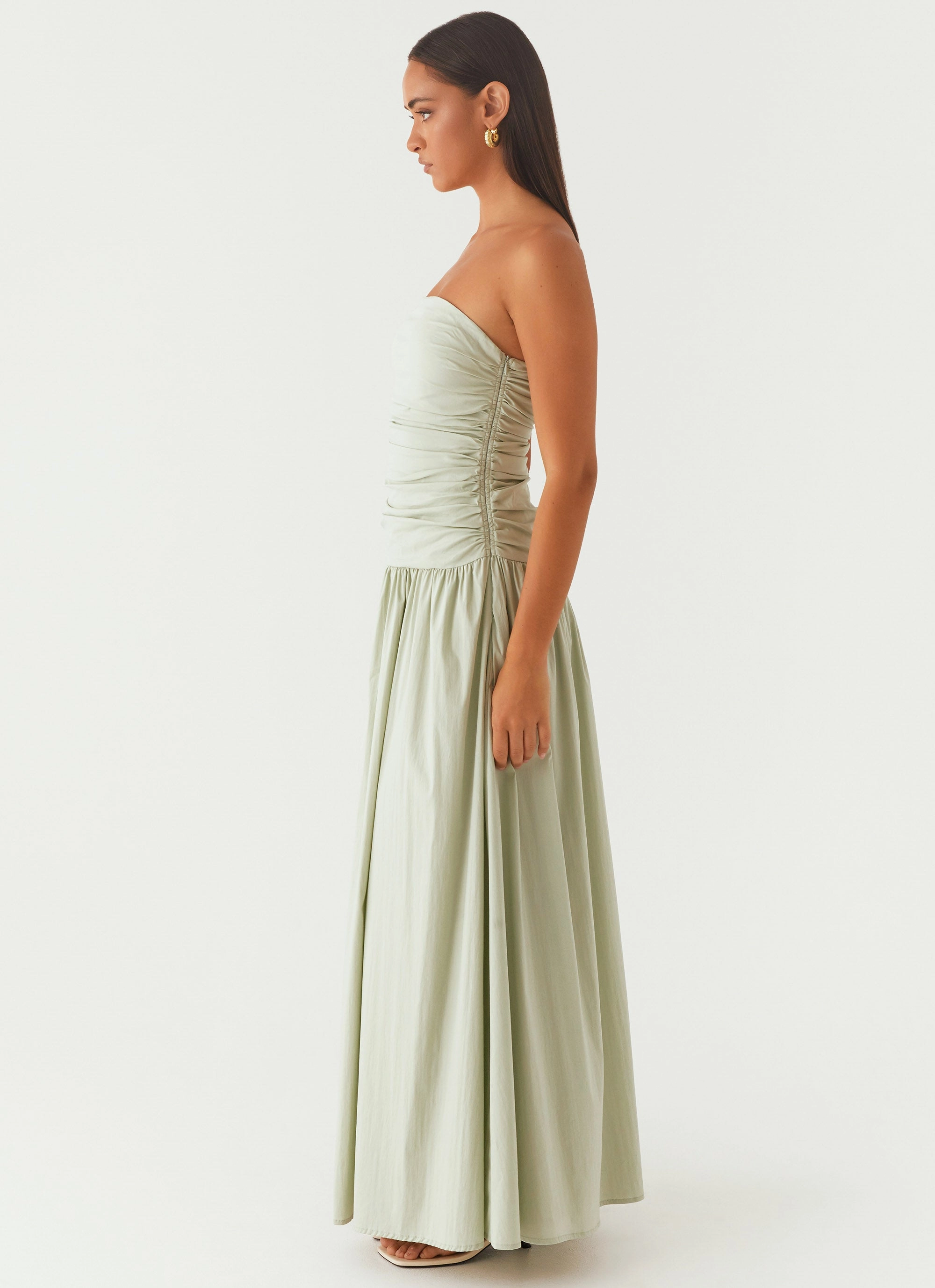 Polished Finish Cool Tone Carmel Maxi Dress - Sage
