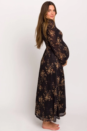 Stylish Feel Honor Floral Smocked Woven Maxi Dress in Black - Bump Friendly