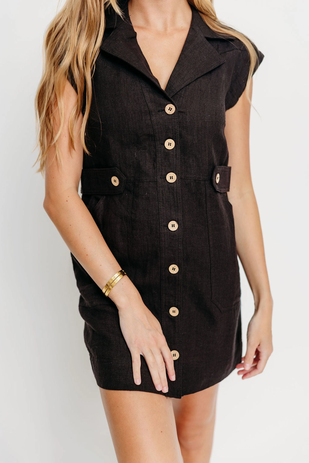 Casual Must-Have Go To Wear Freya 100% Linen Mini Dress in Black *Final-Sale*