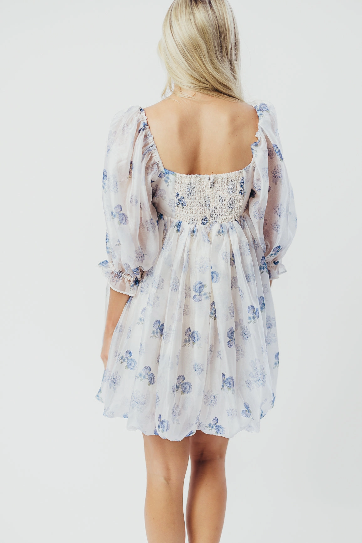 Smooth Vibes Relax Form Chase Bubble Hem Mini Dress in White/Periwinkle *Final-Sale*