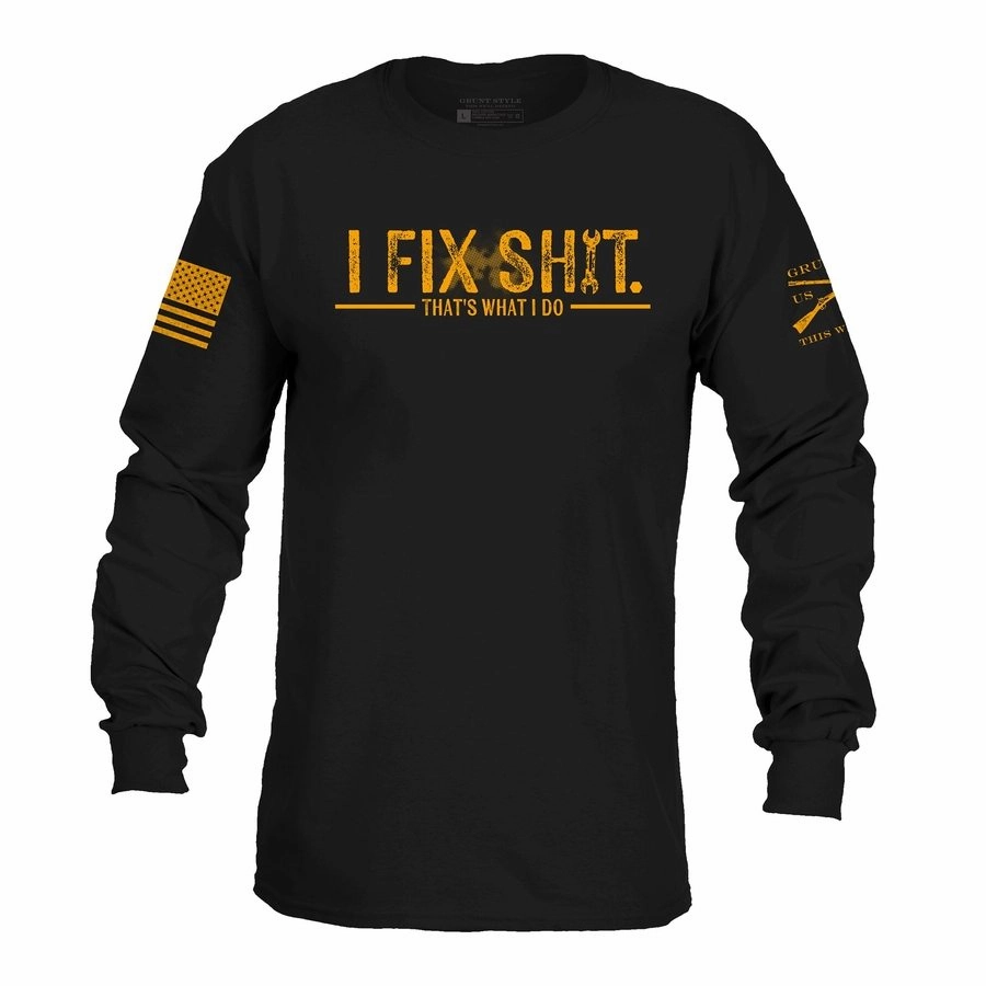I Fix Sh*t Long Sleeve - Black Non Iron Polyester Blend Enhance