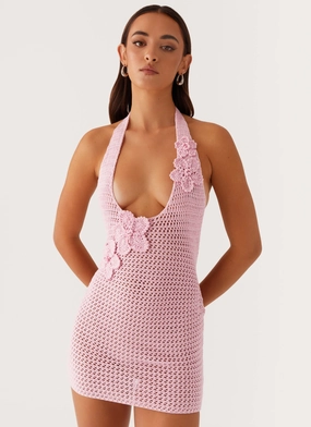 Luciana Crochet Halterneck Mini Dress - Pink Summer Air Seasonal Comfort