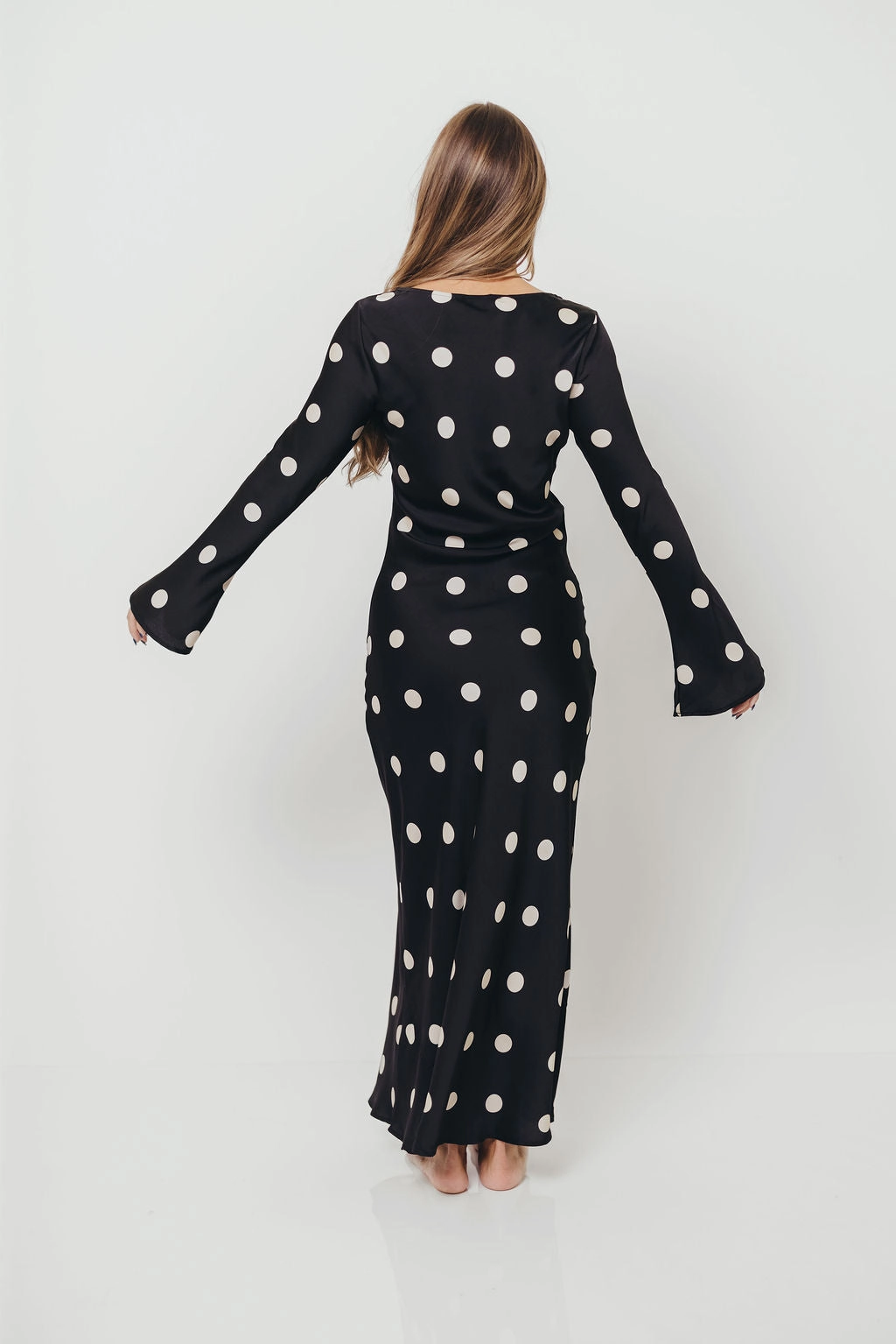 Georgie Polka Dot Maxi Dress in Black Petite-Size