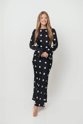 Elegant Piece Sleeveless Cut Georgie Polka Dot Maxi Dress in Black