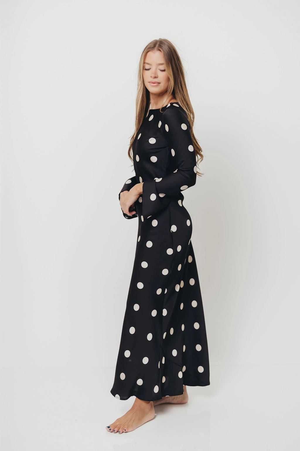 ReversibleStyle Pleated design Georgie Polka Dot Maxi Dress in Black