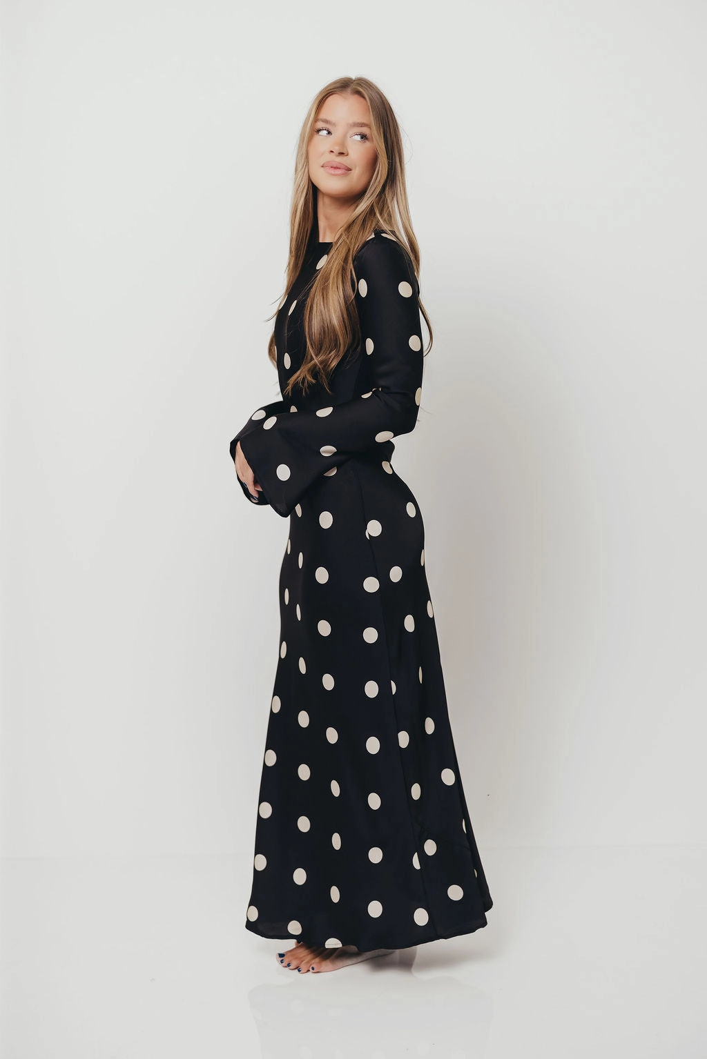 Georgie Polka Dot Maxi Dress in Black Seasonal Mood
