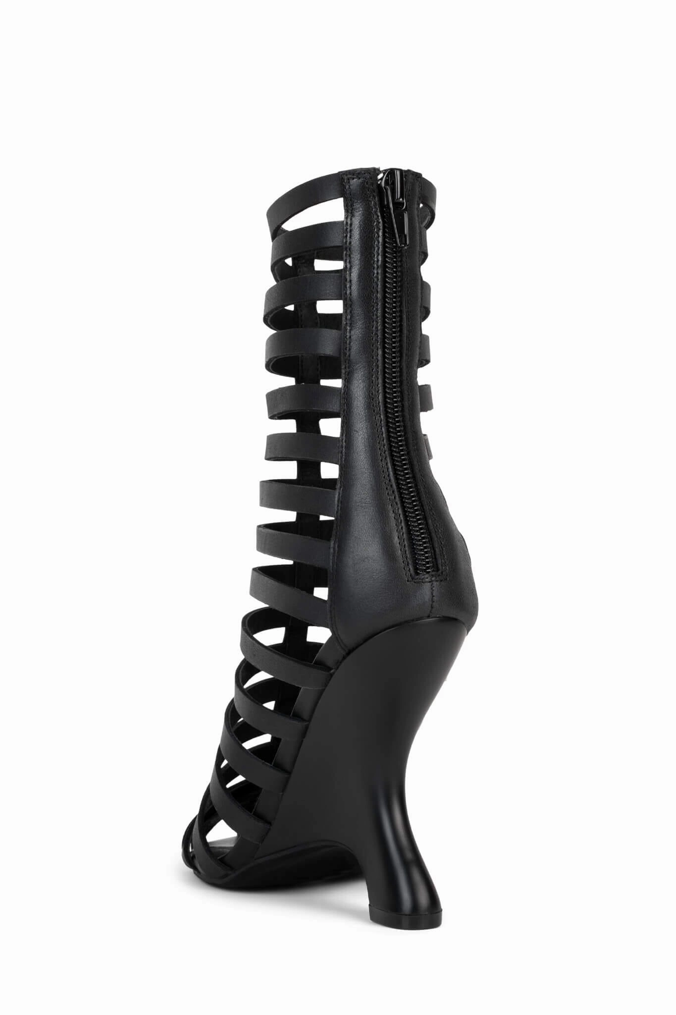 Jeffrey Campbell Santigold Gladiator Boots in Black Glossy Finish