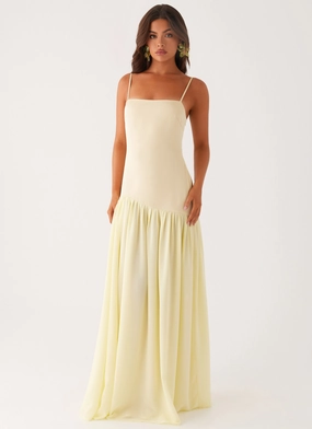 Asteria Maxi Dress - Yellow Comfy Look Sheer-Overlay