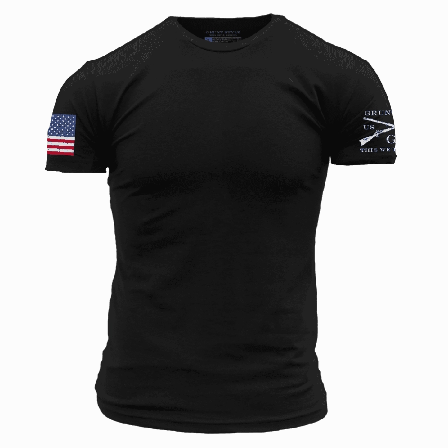 Athletic Fit Yoga flexibility USA Flag Basic T-Shirt - Black