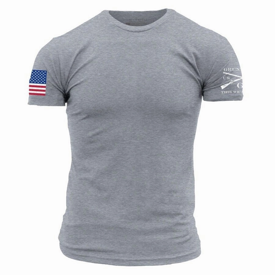 USA Flag Basic T-Shirt - Dark Heather Gray Breathable Comfort