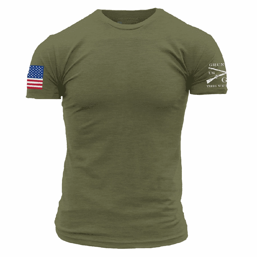 USA Flag Basic T-Shirt - Military Green Recycled Polyester Thread