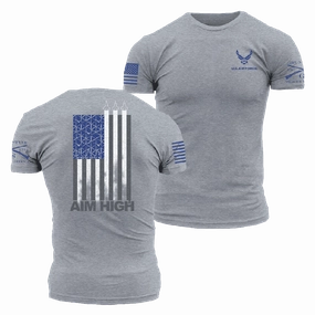 USAF - Aim High Flag T-Shirt - Dark Heather Gray Double Stitched Hem