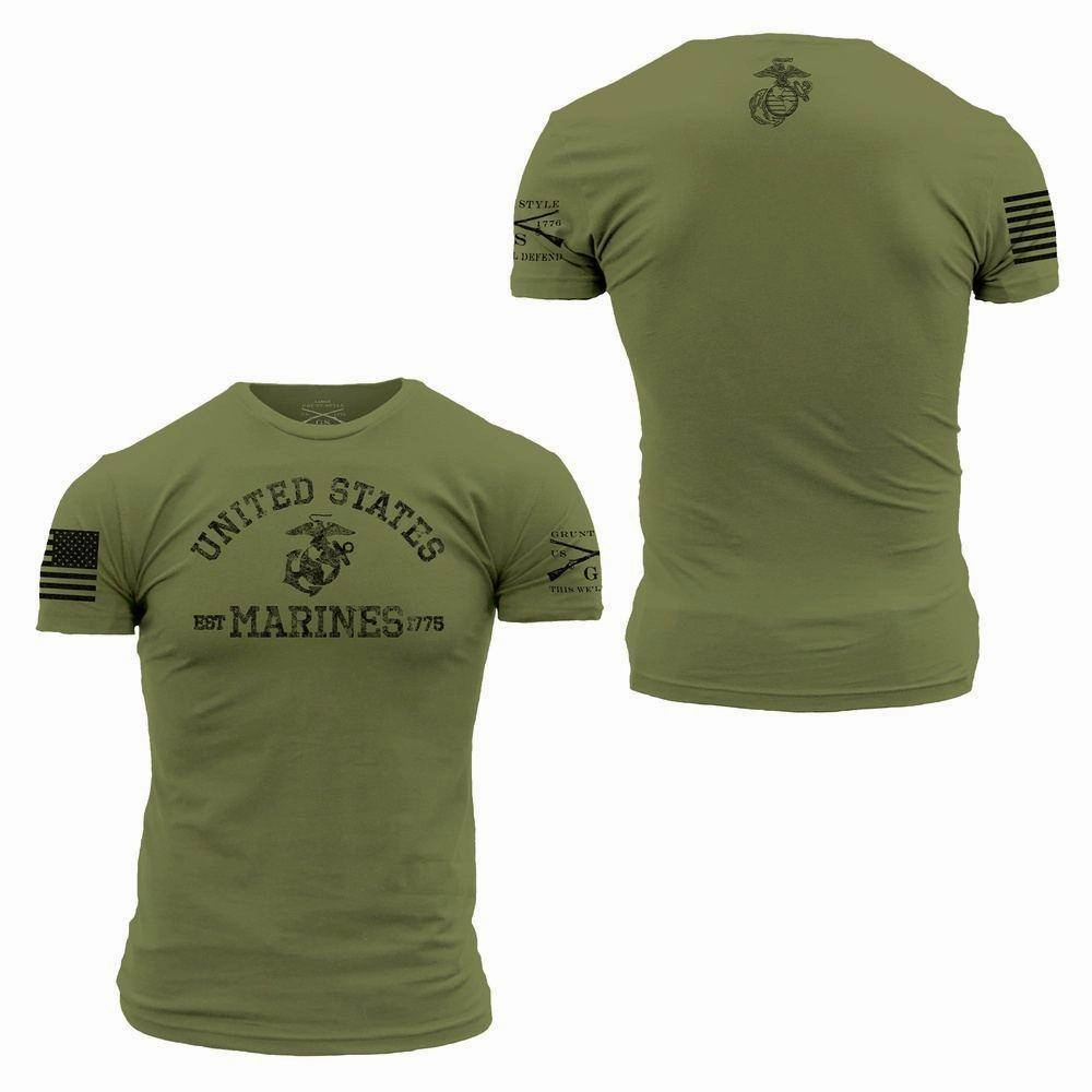 USMC - Est. 1775 T-Shirt - Military Green V neck Ultra Soft Blend