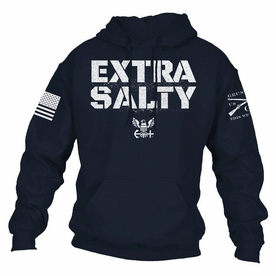 USN - Extra Salty Hoodie - Navy Double Layer Hood High Stretch Elastic