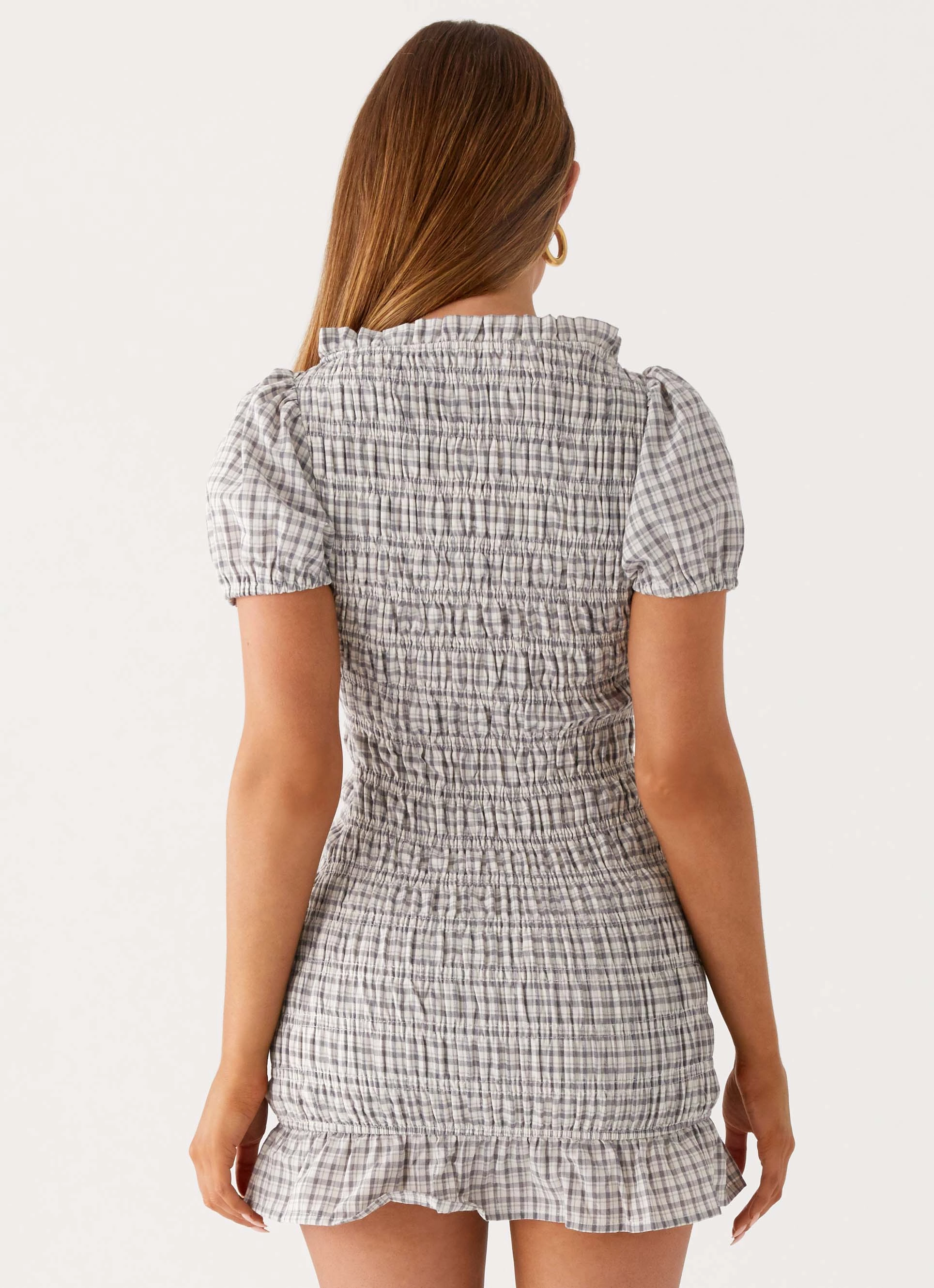 Millicent Ruched Mini Dress - Grey Check Air Comfort Smile Soft