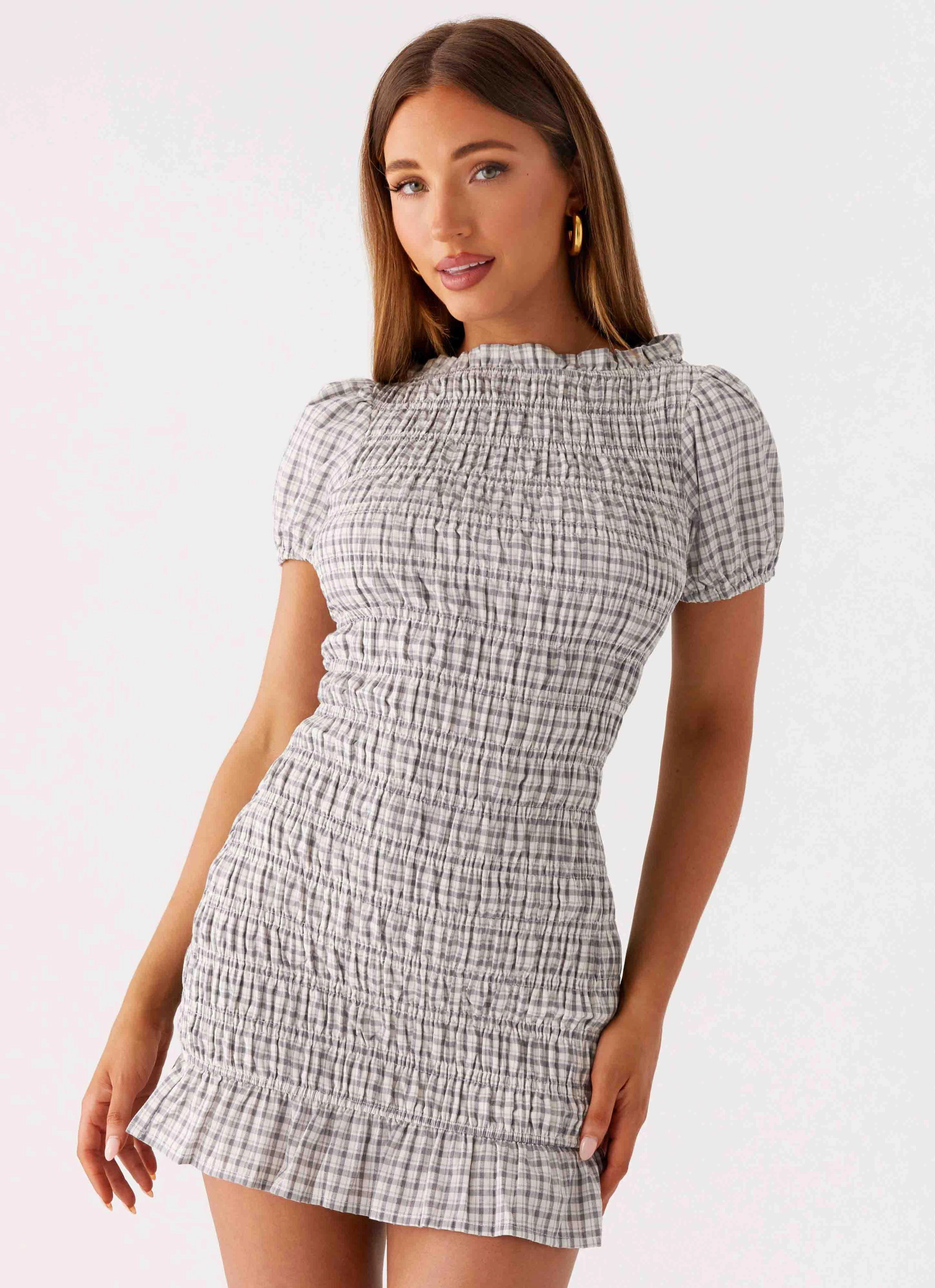 Millicent Ruched Mini Dress - Grey Check All Day Bold Style