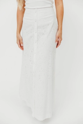 Cathleen Eyelet Maxi Skirt in Ivory Solid-color summer breeze