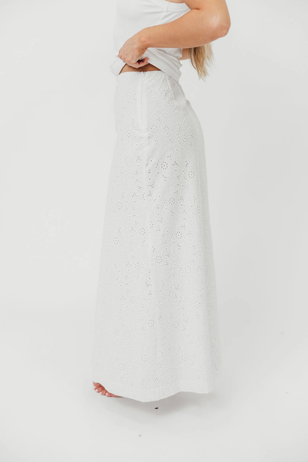 Classy Look Cathleen Eyelet Maxi Skirt in Ivory