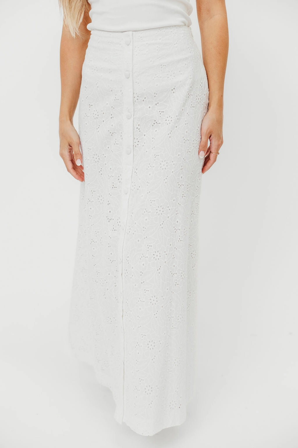 Cathleen Eyelet Maxi Skirt in Ivory Solid-color summer breeze