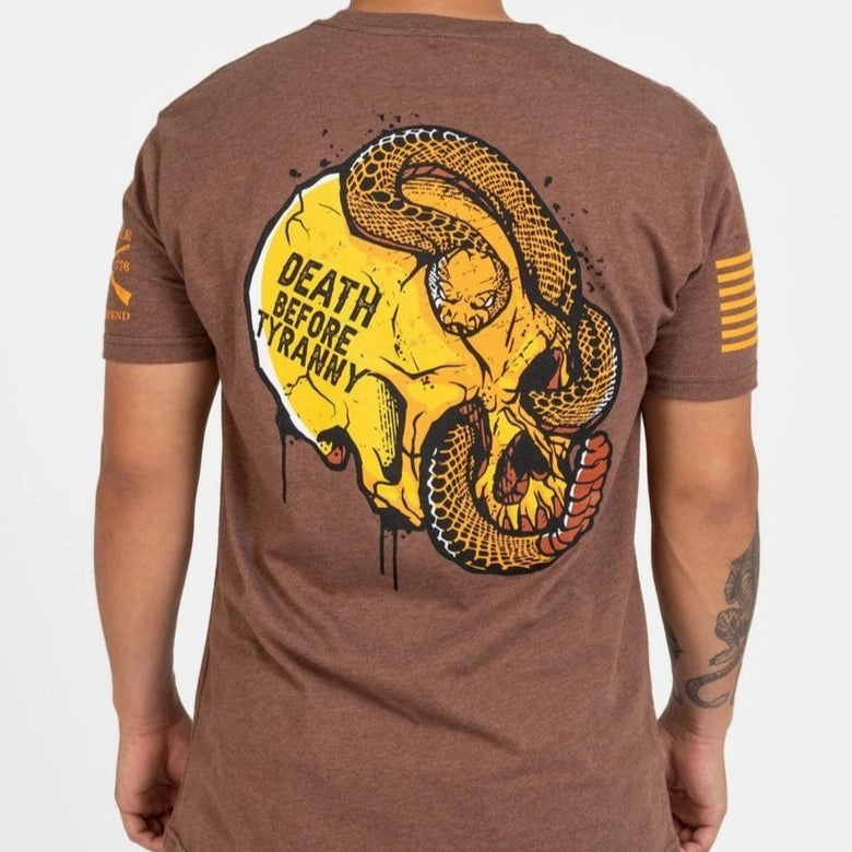 Venom & Valor T-Shirt - Heather Brown Reinforced Neckline Perfect Layering