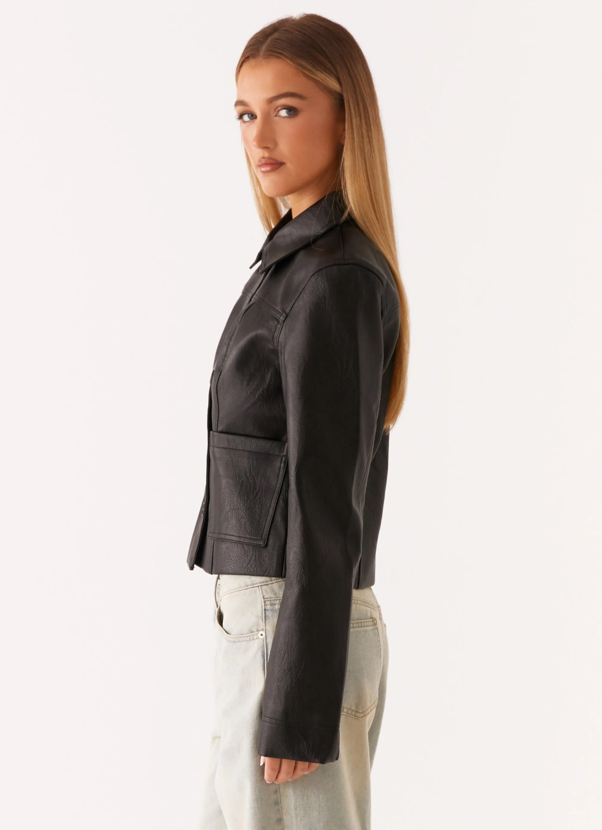 Verona Faux Leather Jacket - Black futuristic Warm Weather Wear
