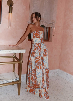 Carmel Maxi Dress - Orange Blue Floral Tailored-fit