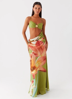 Tropic Rush Cut Out Maxi Dress - Jungle Floral Feminine empire waist dress Smart Layer Wear