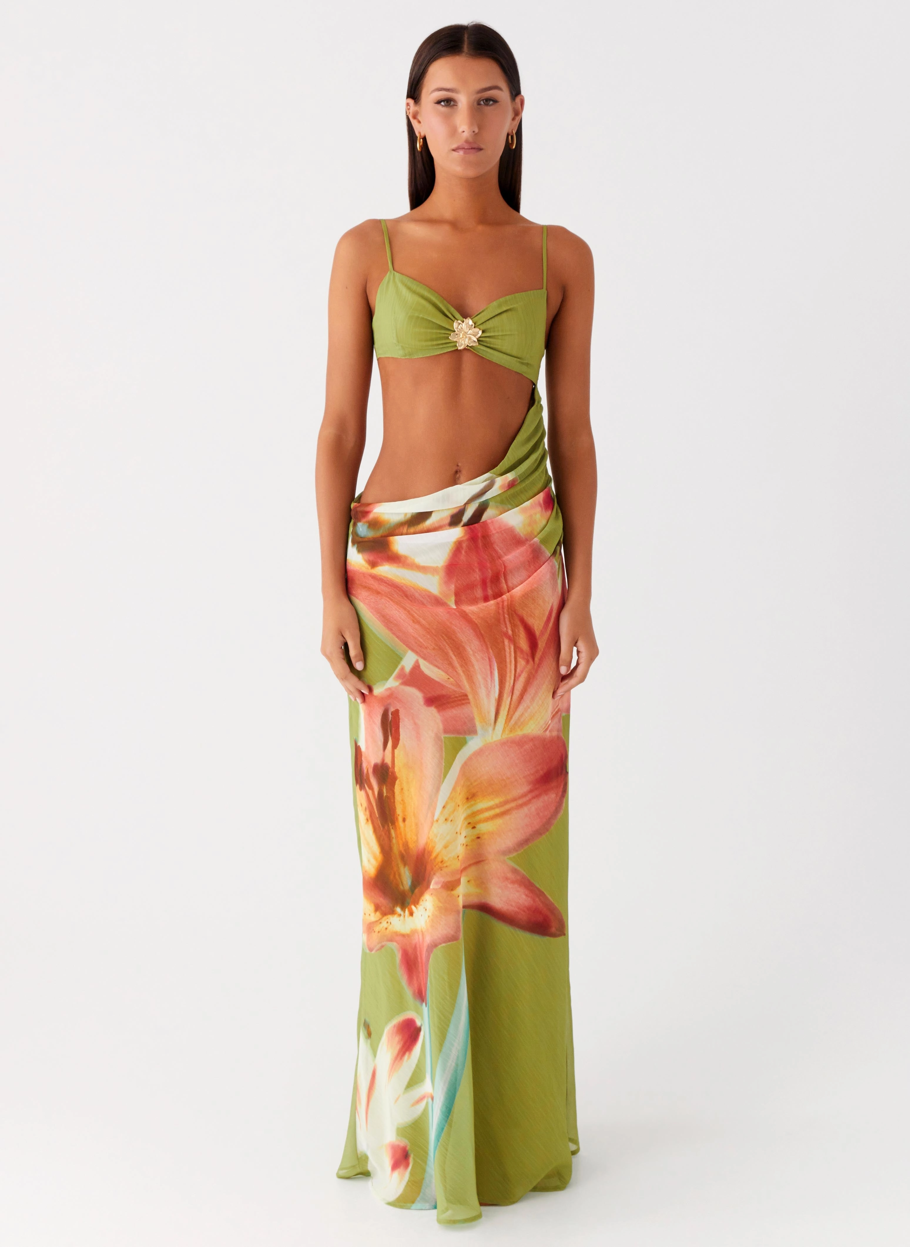 Midi-Length Cozy And Stylish Tropic Rush Cut Out Maxi Dress - Jungle Floral