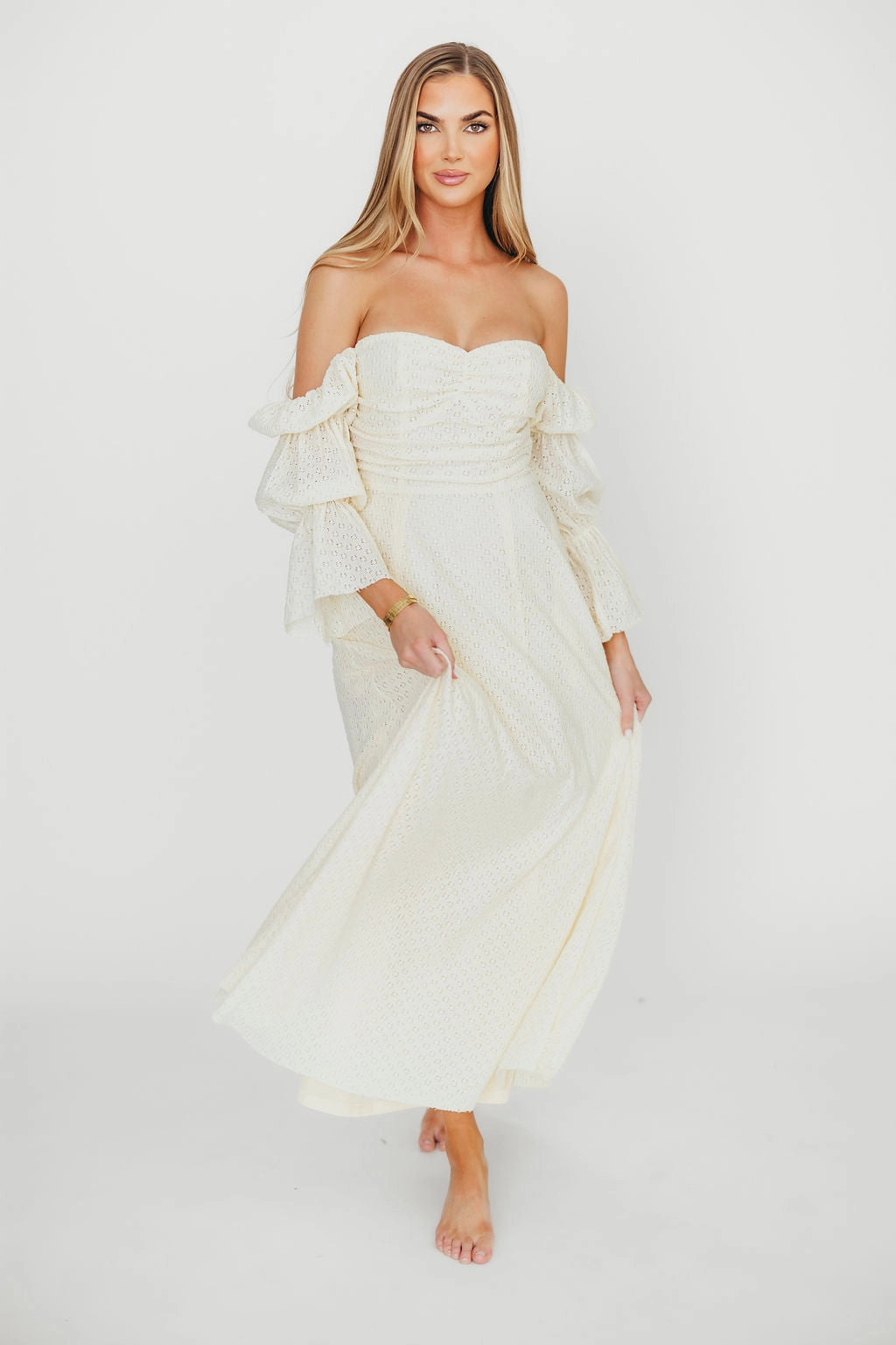 Event Favorite NoiseFreeFabric Corrine Tiered Sleeve Maxi Dress with Pockets in Butter Yellow - Bump Friendly