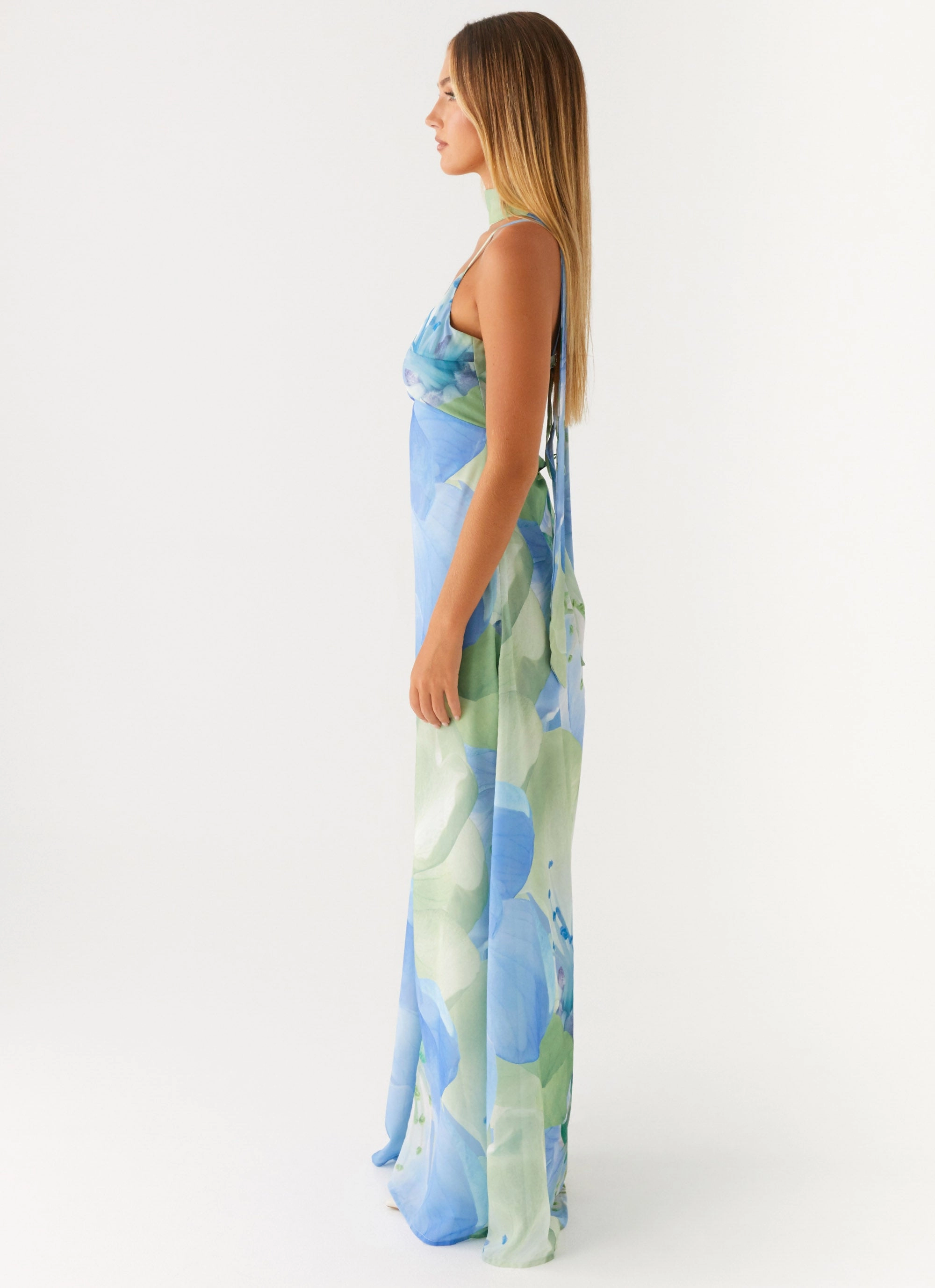 Sanctuary Maxi Dress - Flower Print Mesh-Sleeve