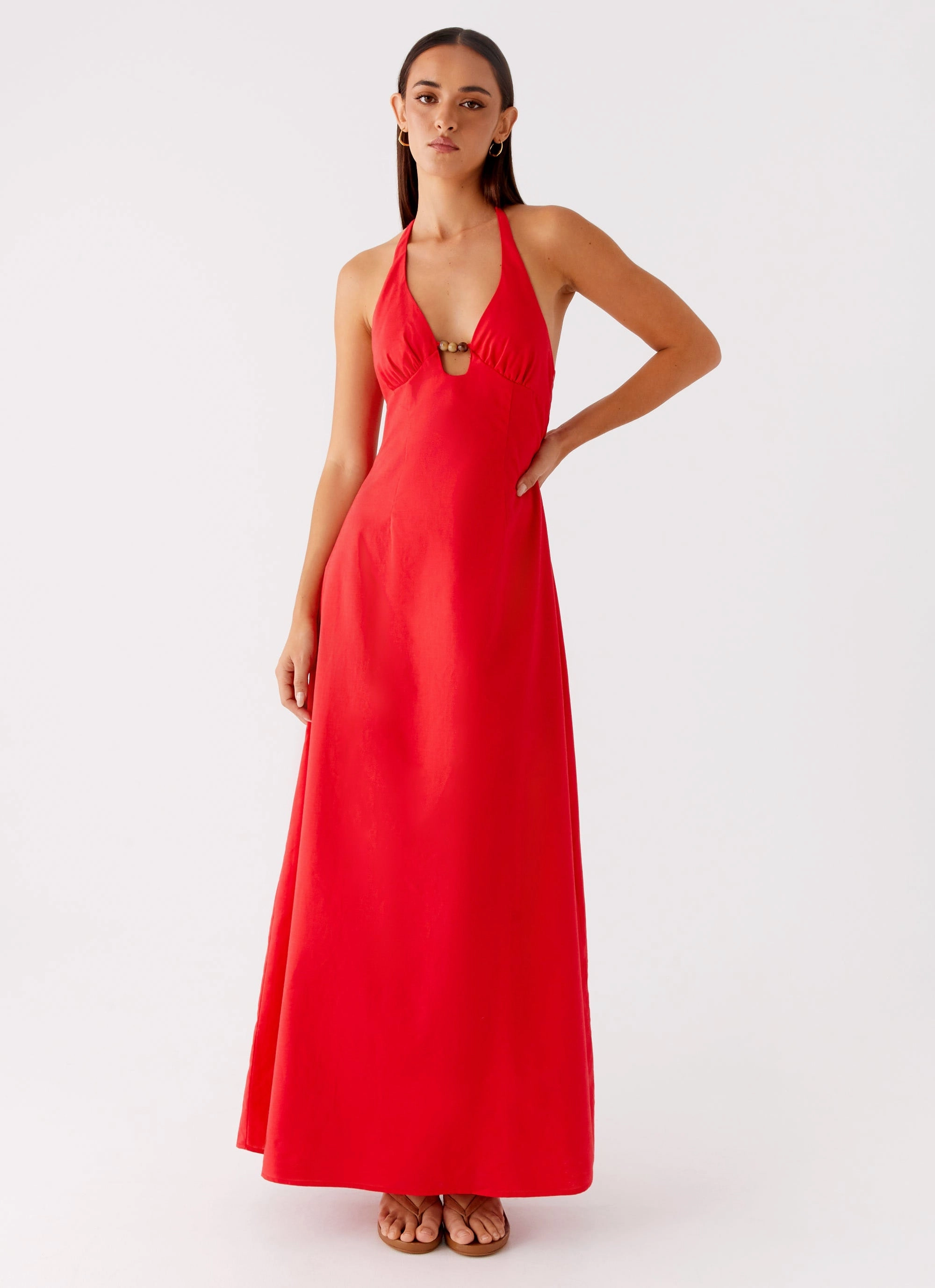 Cinched-Waist Zana Maxi Dress - Red