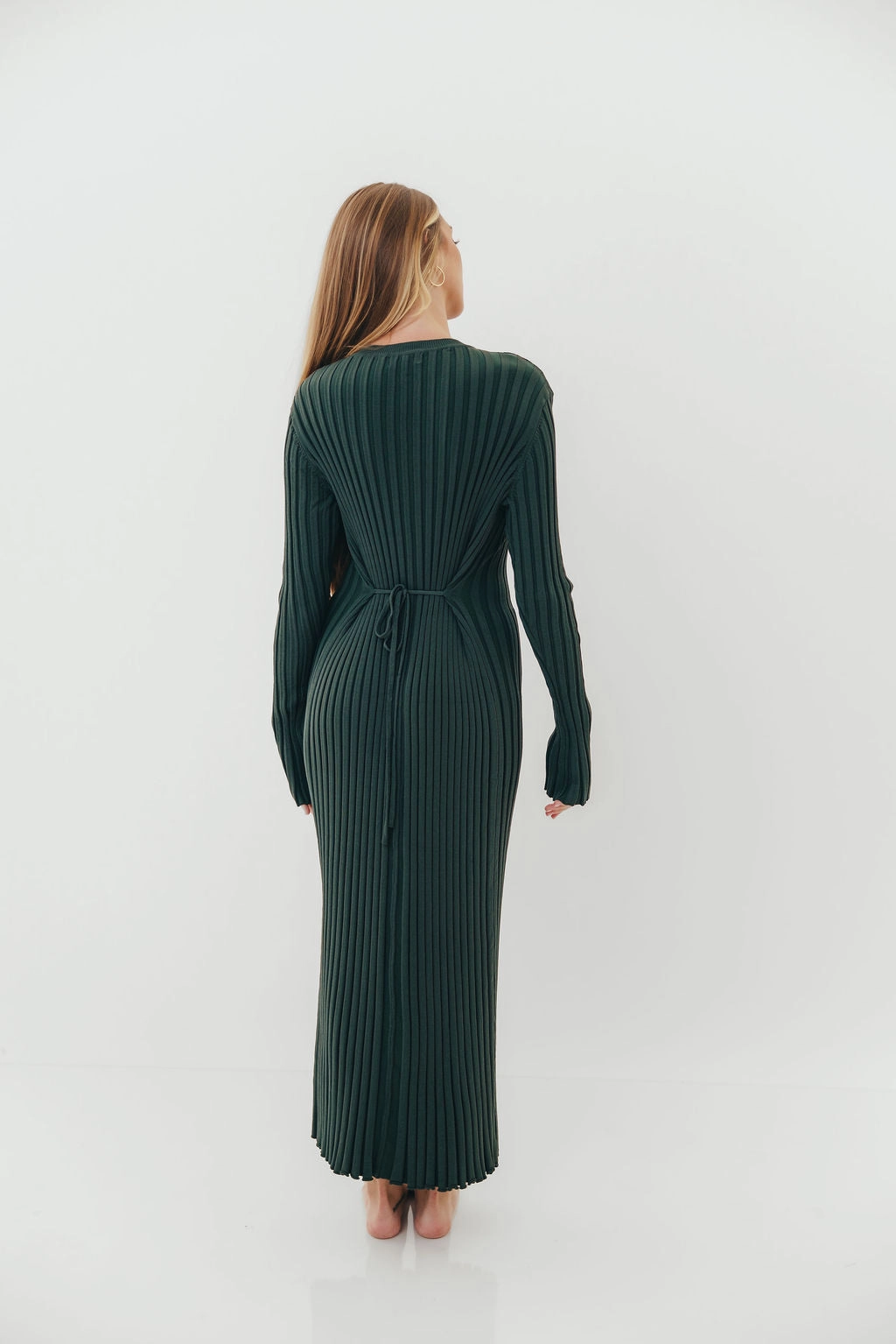Work Fit Trendy And Comfortable Colette Premium Long Sleeved Ribbed Knit Maxi Dress in Green - Bump Friendly