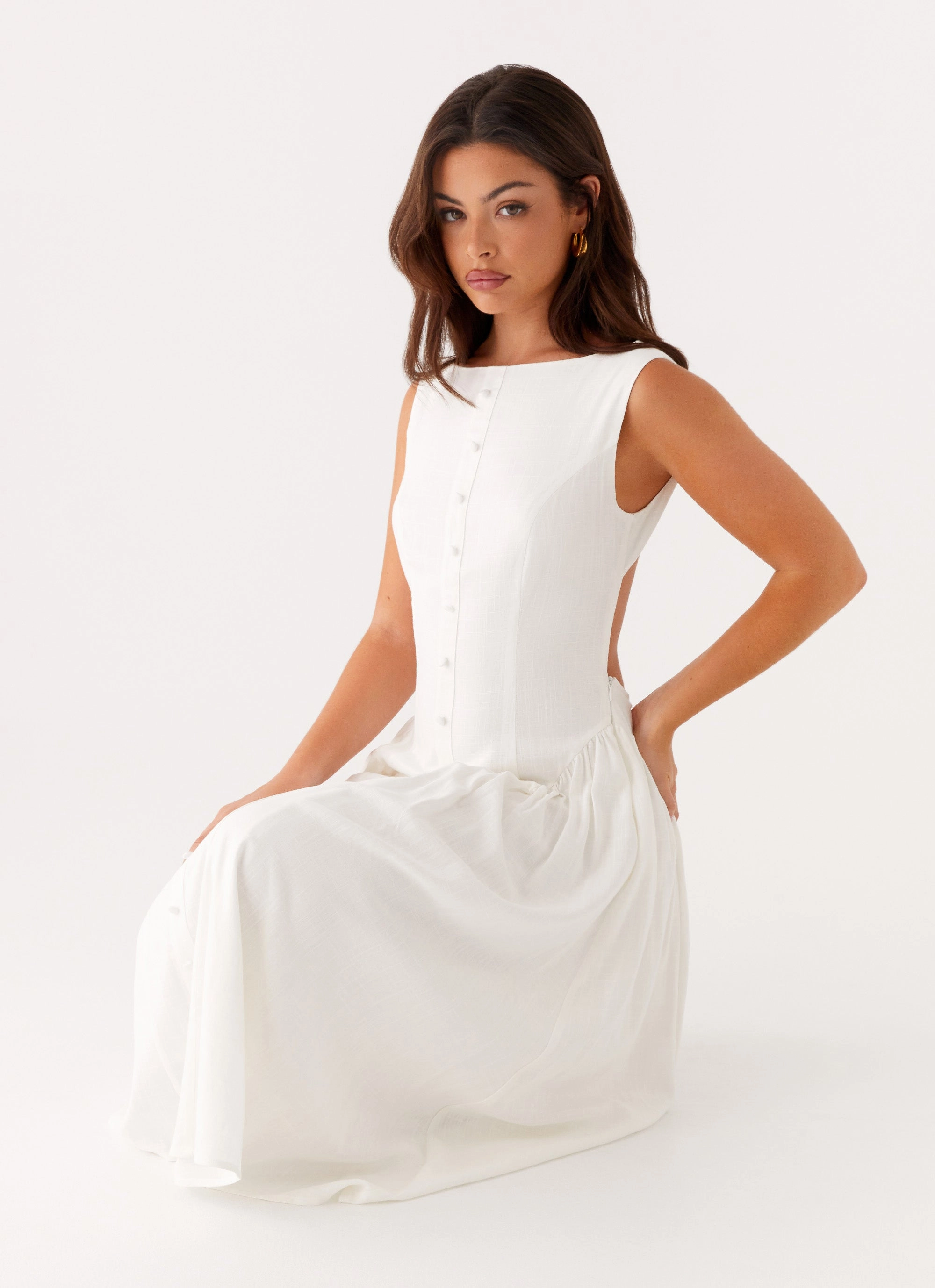 Maylah Midi Dress - White Day-To-Night Wear Elegant Silhouette