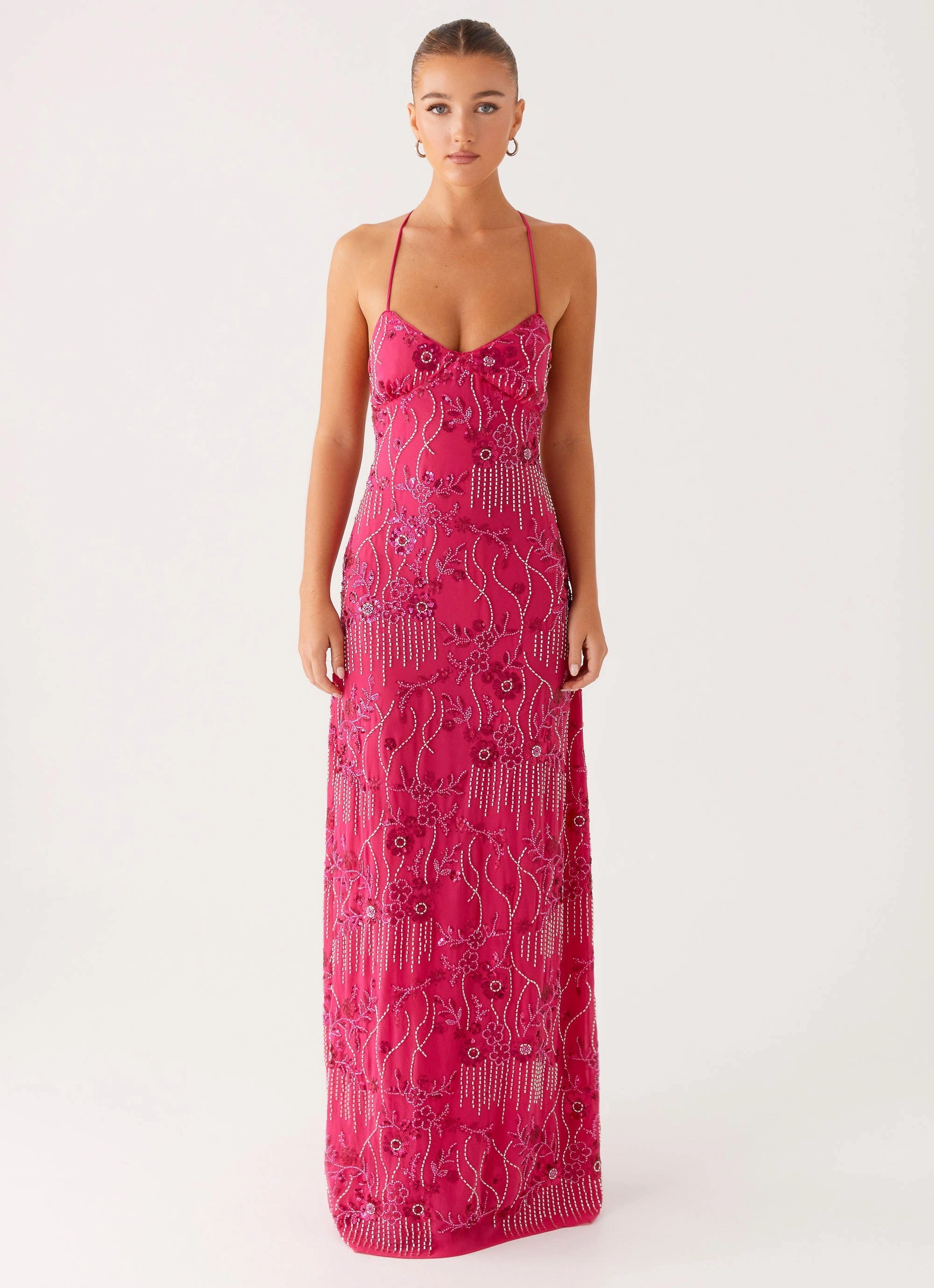 Vietta Sequin Cami Maxi Dress - Fuchsia Modern and Feminine