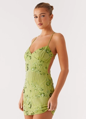 Dreamy Presence Youthful Feel Vietta Sequin Cami Mini Dress - Lime
