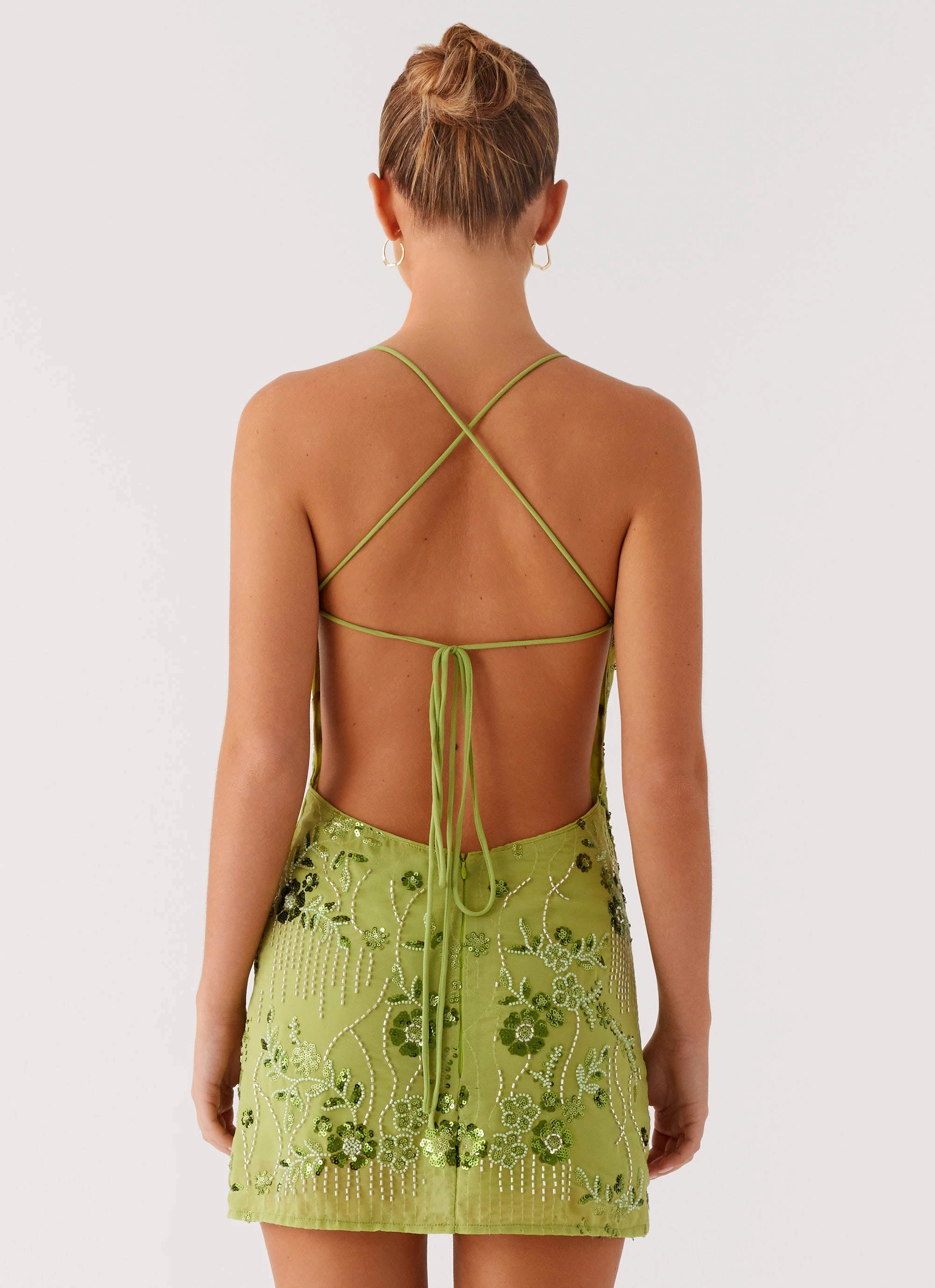 Mid Season Exclusive-Design Vietta Sequin Cami Mini Dress - Lime