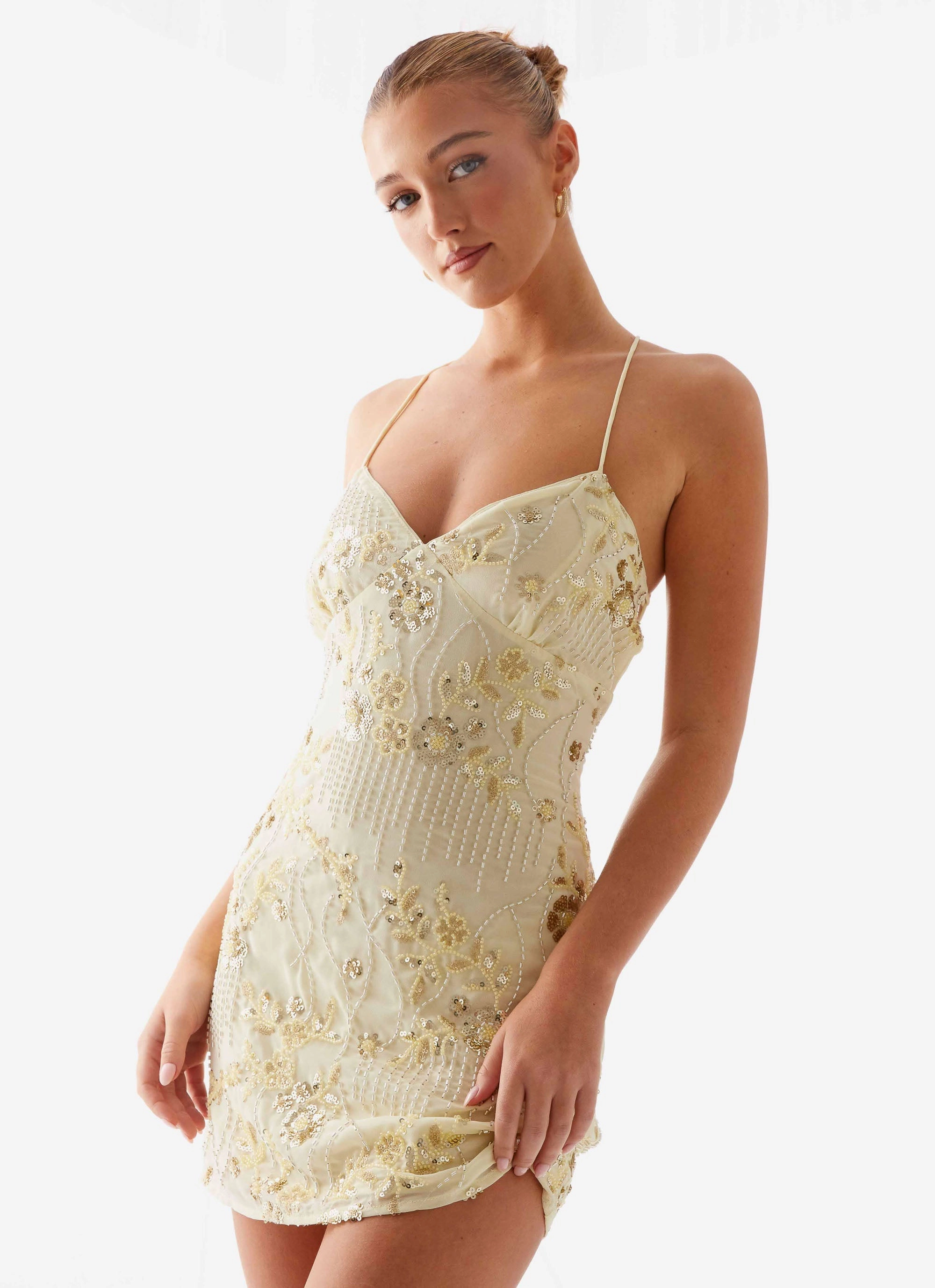 Vietta Sequin Cami Mini Dress - Yellow Loose Fit Work or Play