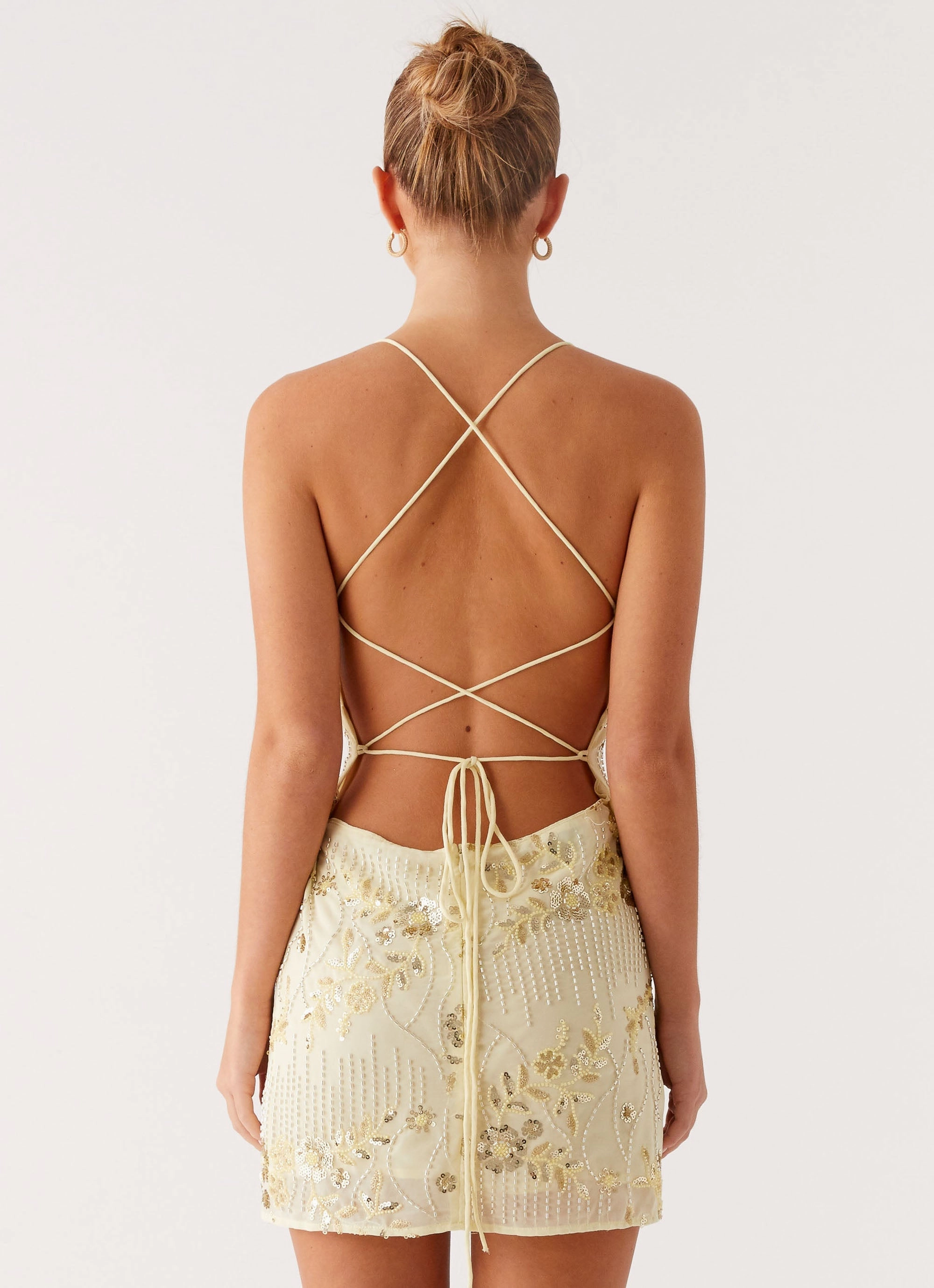 Practical work-to-play piece Transitional Style Vietta Sequin Cami Mini Dress - Yellow